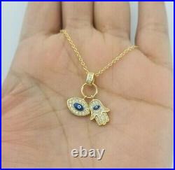 1.50Ct Round Real Moissanite Enamel Evil Eye & Hamsa Pendant 925 Sterling Silver