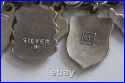 16 Vintage Sterling Silver & 800 Enamel Travel Shield Charm Bracelet Maryland