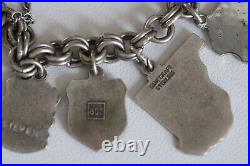 16 Vintage Sterling Silver & 800 Enamel Travel Shield Charm Bracelet Maryland