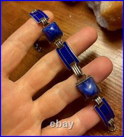 1920s Art Deco Sugarloaf Cabochons & Royal Blue Enamel & Sterling Silver Brac