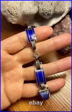 1920s Art Deco Sugarloaf Cabochons & Royal Blue Enamel & Sterling Silver Brac