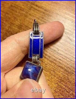 1920s Art Deco Sugarloaf Cabochons & Royal Blue Enamel & Sterling Silver Brac