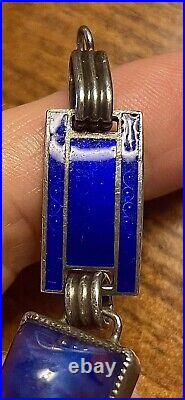 1920s Art Deco Sugarloaf Cabochons & Royal Blue Enamel & Sterling Silver Brac