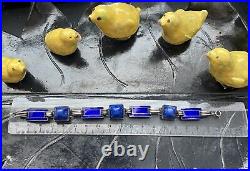 1920s Art Deco Sugarloaf Cabochons & Royal Blue Enamel & Sterling Silver Brac