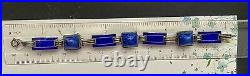 1920s Art Deco Sugarloaf Cabochons & Royal Blue Enamel & Sterling Silver Brac