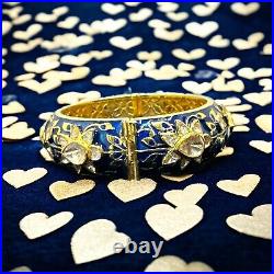 925 Sterling Silver 18kt Gold Plated Halo Pear Polki Blue Sapphire Enamel Bangle