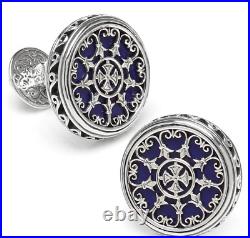 925 Sterling Silver Blue Enamel Art Deco Edwardian style Men's Cufflinks