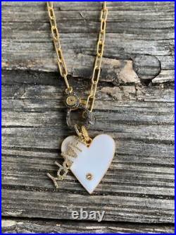 925 Sterling Silver Diamond Enamel White/Black Heart Gold Plated Necklace