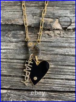 925 Sterling Silver Diamond Enamel White/Black Heart Gold Plated Necklace