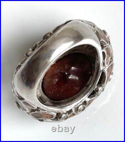 925 Sterling Silver Enamel & Spessartite Garnet Ring, Size 8 Statement Piece