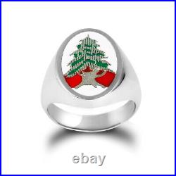 925 Sterling Silver The Cedar of Lebanon Enamel Oval Signet Ring