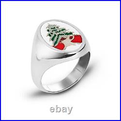 925 Sterling Silver The Cedar of Lebanon Enamel Oval Signet Ring