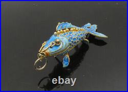 925 Sterling Silver Vintage Blue Enamel Koi Fish Pendant (MOVES) PT17592