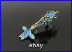 925 Sterling Silver Vintage Blue Enamel Koi Fish Pendant (MOVES) PT17592