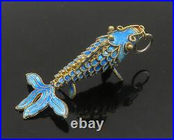 925 Sterling Silver Vintage Blue Enamel Koi Fish Pendant (MOVES) PT17593