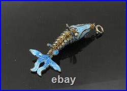 925 Sterling Silver Vintage Blue Enamel Koi Fish Pendant (MOVES) PT17593