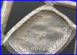925 Sterling Silver Vintage Enamel Detail Sculpted Grid Pendant PT17976