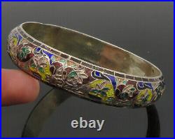 925 Sterling Silver Vintage Enamel Floral Vine Art Bangle Bracelet BT8962