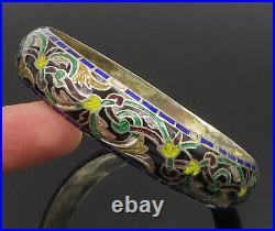925 Sterling Silver Vintage Enamel Floral Vine Swirl Bangle Bracelet BT9381