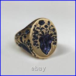 925 Sterling Silver Vintage Enamel Men's Ring 14K Yellow Gold Plated Silver