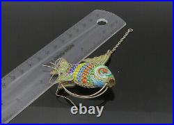 925 Sterling Silver Vintage Hollow Enamel Fish Pendant (MOVES) PT17733