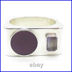 925 Sterling Silver Vintage Mexico Amethyst Enamel 134.8g Bangle Bracelet 7