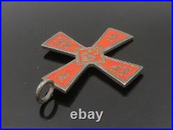 925 Sterling Silver Vintage Orange Enamel Religious Cross Pendant PT20031