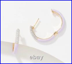Affinity Sterling Silver Enamel 0.15cttw Diamond Hoop Earrings, Lavender QVC