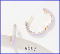 Affinity Sterling Silver Enamel Diamond Hoop Earrings, 0.15cttw, LAVENDER