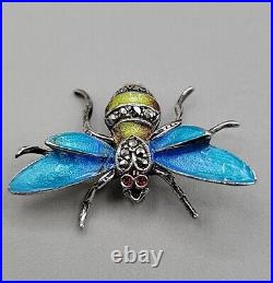 Alice Caviness Sterling Silver Enamel & Marcasite Bumble Bee Brooch Germany Vtg