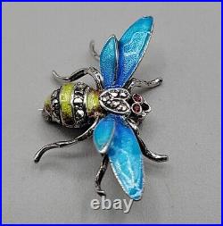 Alice Caviness Sterling Silver Enamel & Marcasite Bumble Bee Brooch Germany Vtg