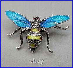 Alice Caviness Sterling Silver Enamel & Marcasite Bumble Bee Brooch Germany Vtg