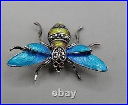 Alice Caviness Sterling Silver Enamel & Marcasite Bumble Bee Brooch Germany Vtg