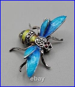 Alice Caviness Sterling Silver Enamel & Marcasite Bumble Bee Brooch Germany Vtg