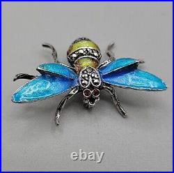 Alice Caviness Sterling Silver Enamel & Marcasite Bumble Bee Brooch Germany Vtg