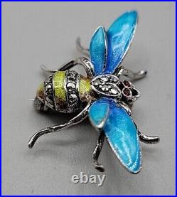 Alice Caviness Sterling Silver Enamel & Marcasite Bumble Bee Brooch Germany Vtg