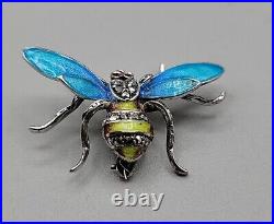 Alice Caviness Sterling Silver Enamel & Marcasite Bumble Bee Brooch Germany Vtg