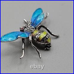 Alice Caviness Sterling Silver Enamel & Marcasite Bumble Bee Brooch Germany Vtg