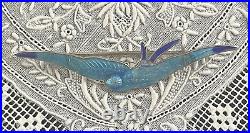 Antique Art Deco Nouveau Sterling Swallow Bluebird Guilloche Enamel Pin Brooch