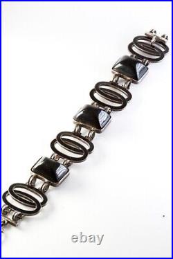 Antique Art Deco Sterling Silver Black Enamel Onyx Bracelet