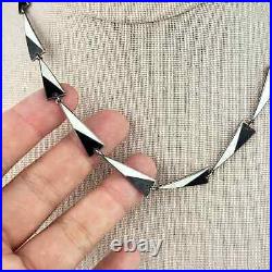 Antique Art Deco Sterling Silver & Enamel Triangle Link Necklace Black & White