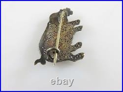 Antique Chinese Sterling Silver Enamel 4 leaf Clover Lucky Pig Filigree Brooch