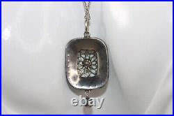 Antique EDWARDIAN 900 silver Blue Guilloche Enamel Paste Pendant Necklace