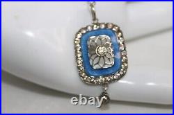 Antique EDWARDIAN 900 silver Blue Guilloche Enamel Paste Pendant Necklace