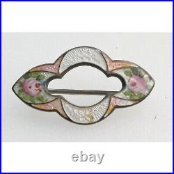 Antique Signed FA Hermann Sterling Silver & Enamel Brooch With Pink Flowers