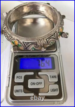 Antique Silver Bracelet Sterling 925? Namels Asian Niello Women Jewelry 76.4 gr