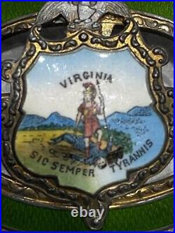 Antique Sterling Silver And Enamel Virginia Souvenir Pin