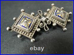 Antique Sterling Silver Enamel Filigree Fine Berber Cross Pin Brooch-Rare