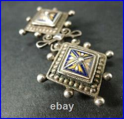 Antique Sterling Silver Enamel Filigree Fine Berber Cross Pin Brooch-Rare