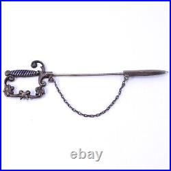 Antique Sterling Silver Enamel Jabot Sword Pin